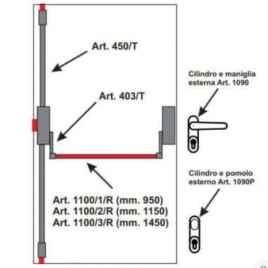 Maner antipanica 1 canat inchidere 3 puncte centru sus si jos cu maner exterior si cheie - import Italia - producator ANTIPANIC / G-U